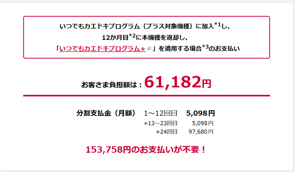 docomoのいつでもカエドキプログラムを利用した場合のシミュレーション金額