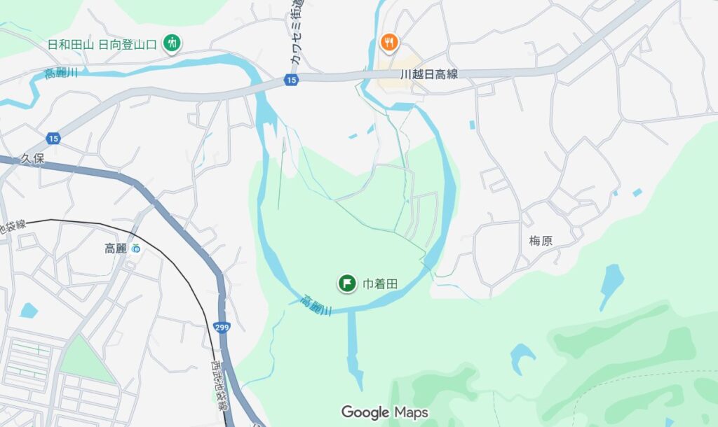 巾着田の周辺道路に関する地図